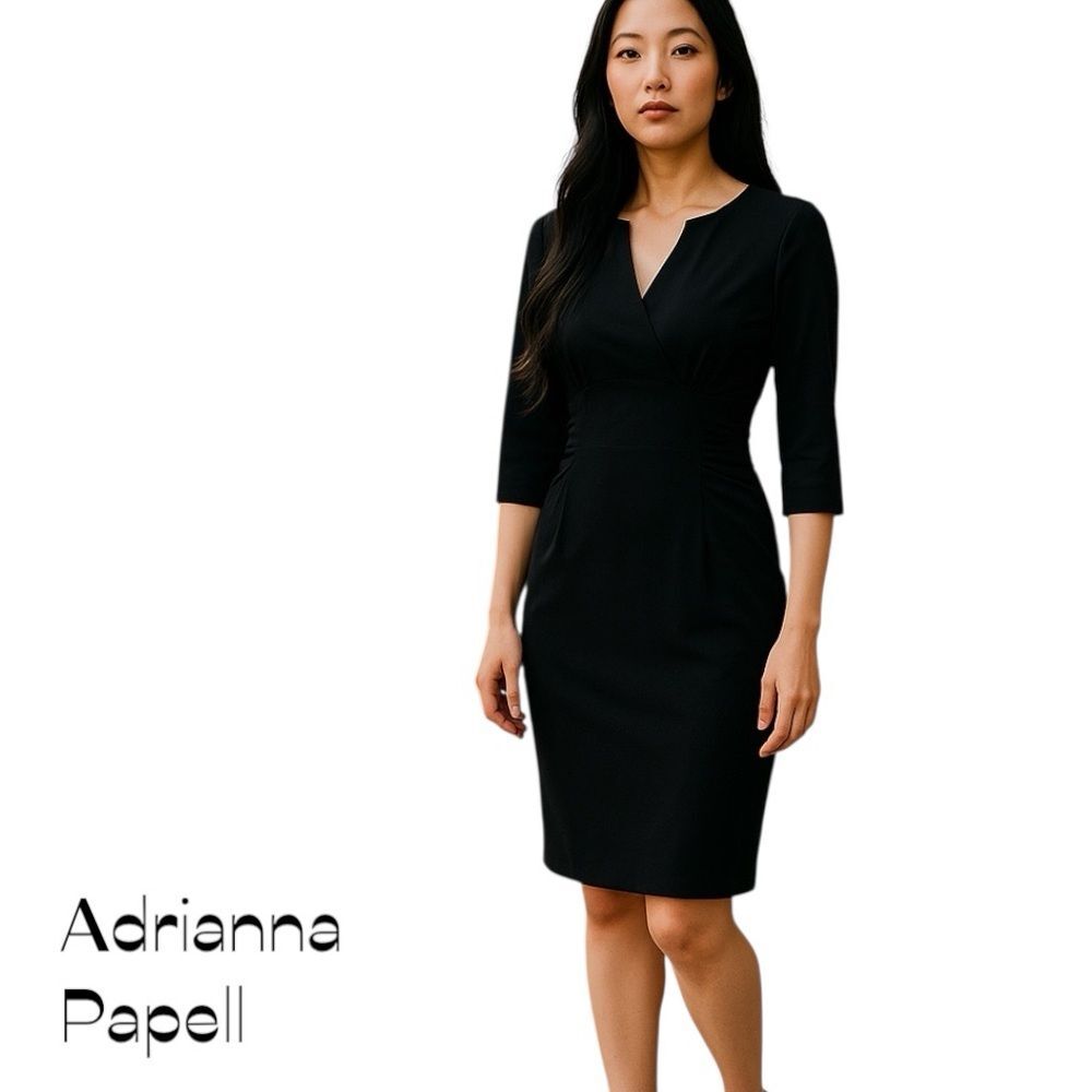 Adrianna Papell Black Quarter Sleeve BodyCon Dress NWOT Size 4P